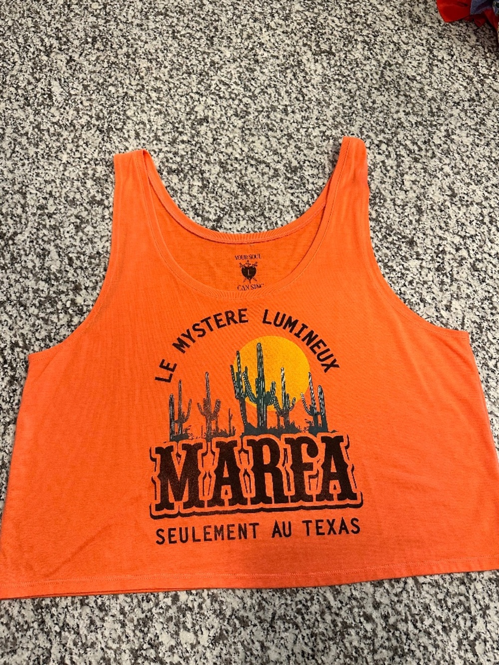 Your Soul Can Sing Marfa Texas Graphic Tank Top Orange Size L
